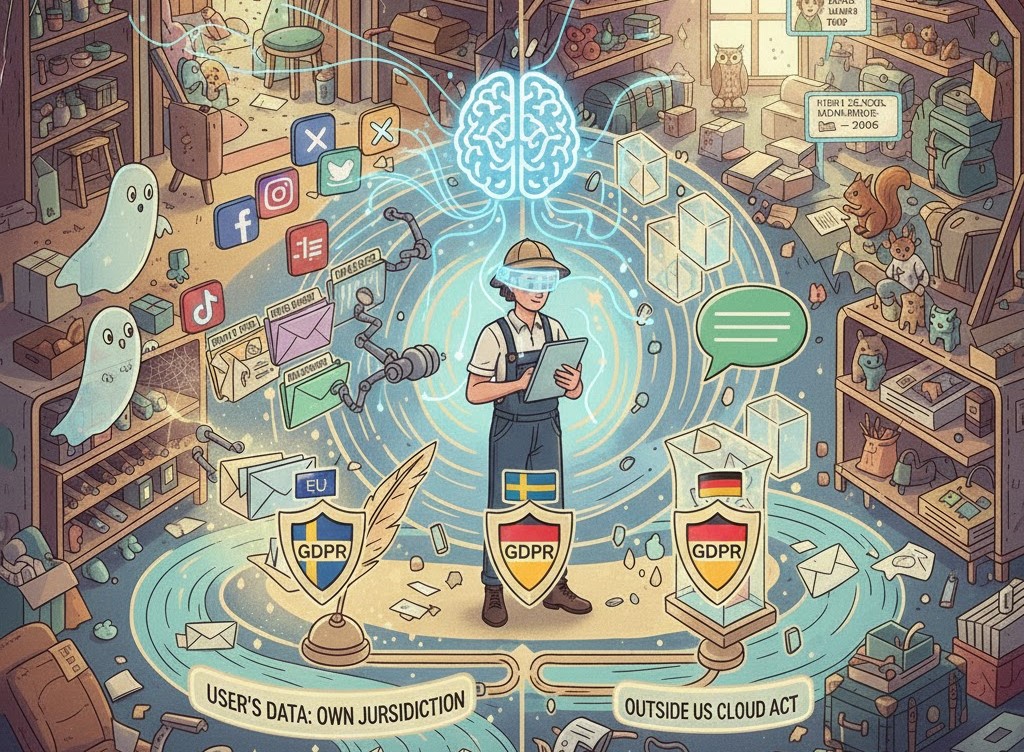 Your scattered digital life, collected and organized by AI, protected by EU and Swedish data laws